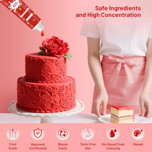 Image of Gel Food Coloring Set,20g x 6 Colors Dye Kit Food Coloring Food Grade Concentrated Liquid Gel Vibrant Cake Food Dye Color for Easter Eggs Cake Decorating Baking Icing Cooking Fondant-0.7 Fl.oz /Bottle