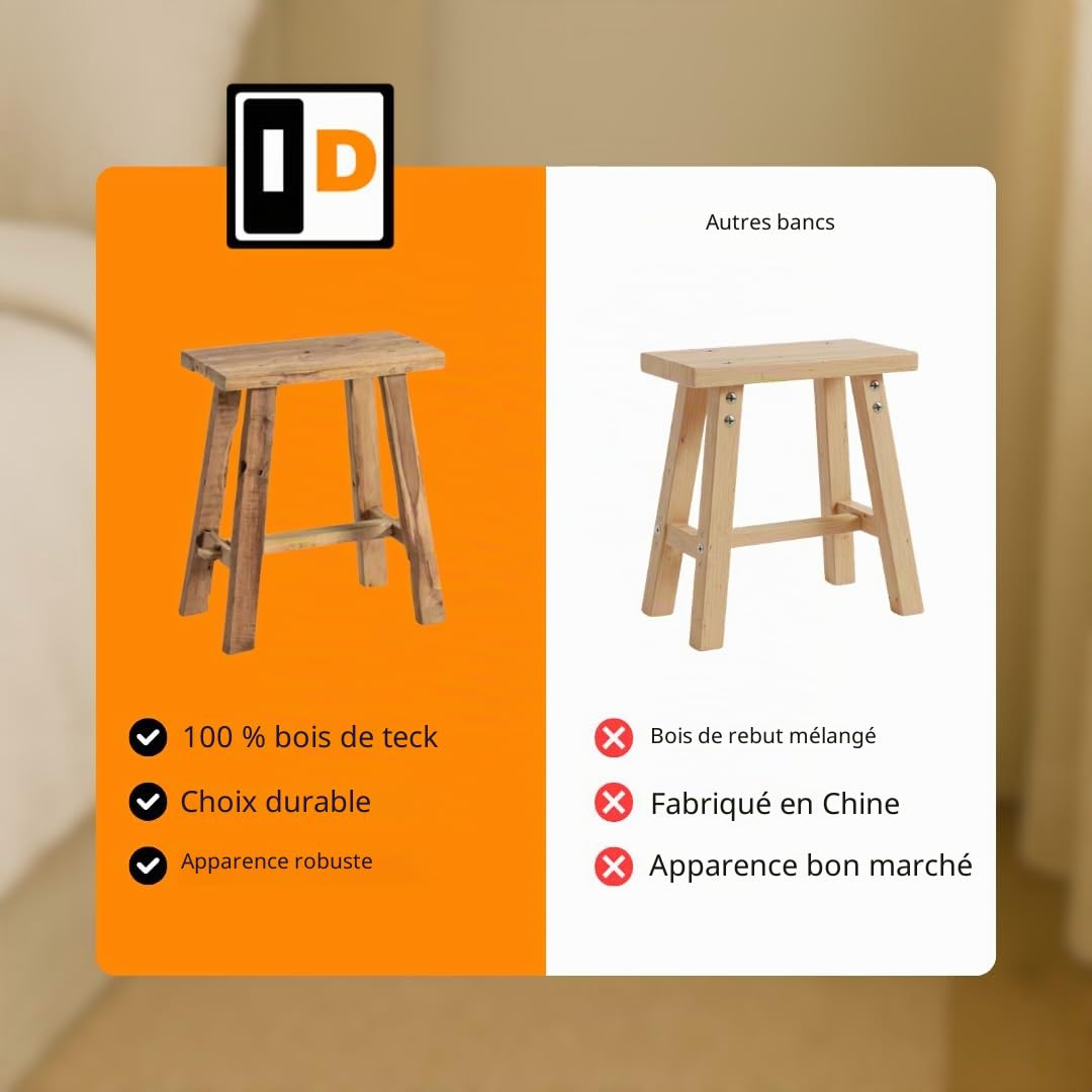 Tabouret en teck fait main 40 cm (Naturel)