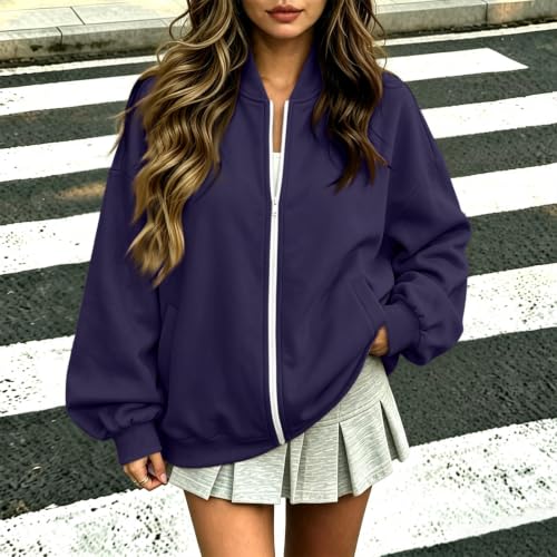 Womens Fleece Zip Up Jacket Work Office Casual Sweatshirts No Hood - image 2