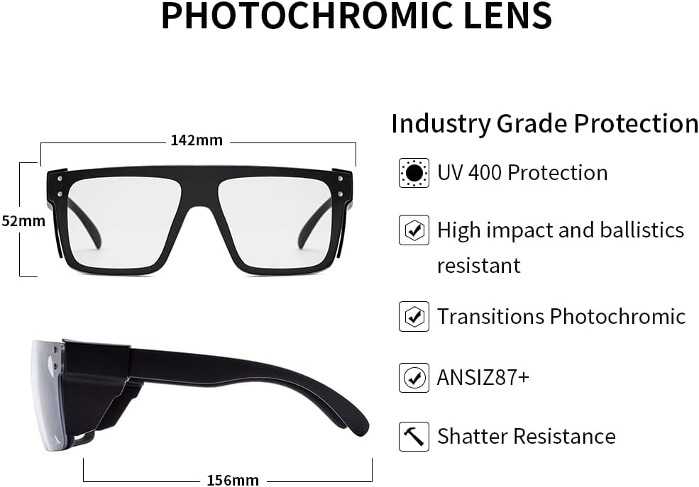 UV400 Transition Photochromic Safety Glases Light to Dark Grey Lens ANSI Z87 Impact Approved - Image 5