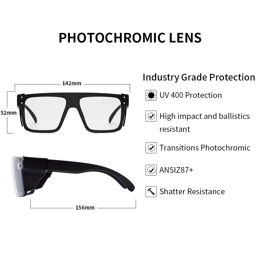 UV400 Transition Photochromic Safety Glases Light to Dark Grey Lens ANSI Z87 Impact Approved — Amazon image 5