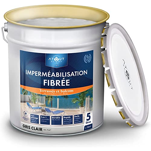 Peinture Résine imperméabilisation fibrée GRIS RAL 7047-5 L pour dalle extérieur, balcon, terrasse circulable, garage, toiture, prêt a l'emploi, idéal pour le traitement de micro fissure 5 L Gris Ral Cover