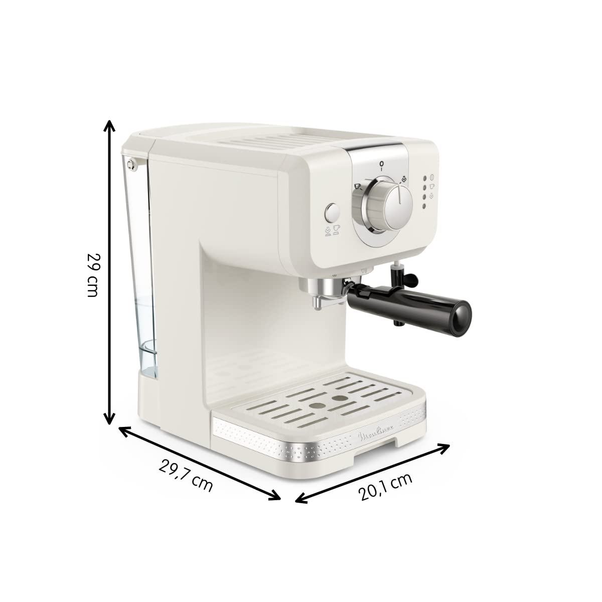 Moulinex Cafetera espresso ajustes manuales, accorio baristas, calentador tazas, blanco