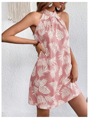 Floerns Women's Tropical Print A Line Halter Dresses Sleeveless Vacation Short Dress2