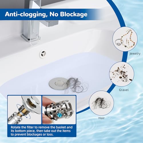 Hibbent Upgraded 3 in 1 Bathroom Sink Drain Strainer, Pop Up Stopper - image 2