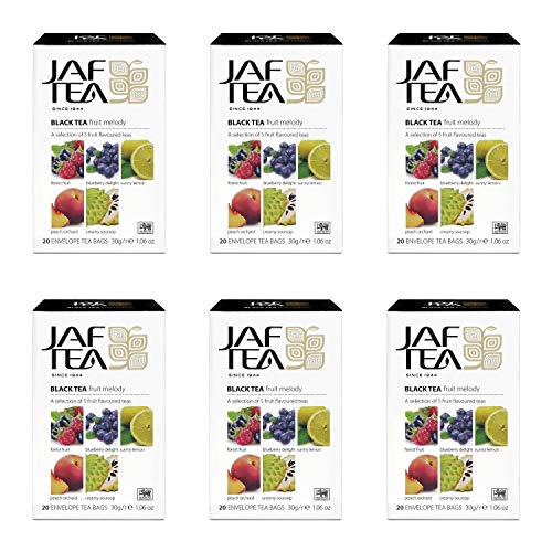 JAF Tea - Black Tea Fruit Melody, Variety Pack, 5 Flavors of Fruit Tea - 6 boxes, 120 Tea Bags (20 each) Delicious Hot Tea or Iced Tea.