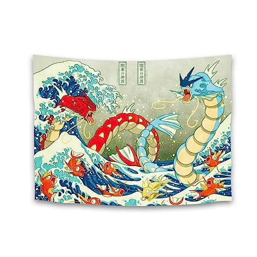 Japanese Dragons Anime Tapestries - Aesthetic Funny Tapestry for Bedroom, Wall Hanging Tapestry for Room (80" L x 60" W)