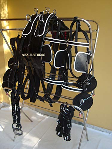 Leather Ride Synthetic Patent Driving Harness Premium Nylon Harness for Double Horse cart (blacl/White