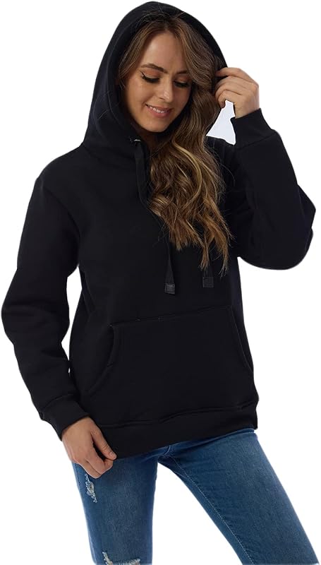 Haellun Womens Casual Winter Warm Fleece Sherpa Lined Pullover Hooded Sweatshirt (Black, X-Large) image 4
