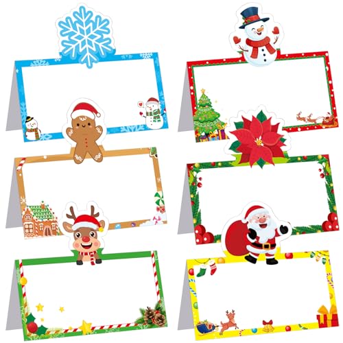 36 Pcs Christmas Place Cards Xmas Name Cards Snowflake Santa Seating Name Tags Snowman Placecard Holders Seating Place Cards Name Tents for Winter Dinner Party Table Wedding Supplies