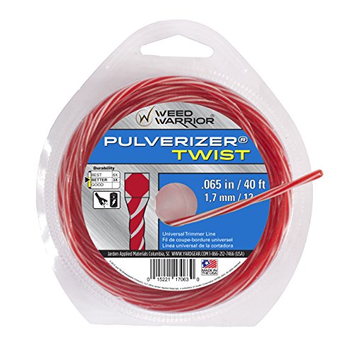 Weed Warrior Pulverizer Twist Universal Trimmer Line, 0.065' Diameter x 40', Red Core/Silver Tips