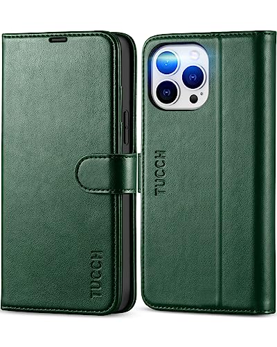 Tucch Wallet Case For Iphone 13 Pro Max 5G, Rfid Blocking Card Slot Stand [Shockproof Tpu Interior Case], Pu Leather Magnetic Protect Flip Cover Compatible With Iphone 13 Pro Max 6.7", Midnight Green #TOP18