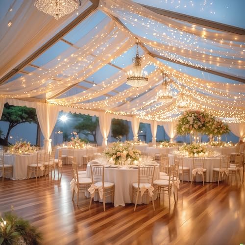 6 Panels Deep Champagne Ceiling Curtains with Lights for...