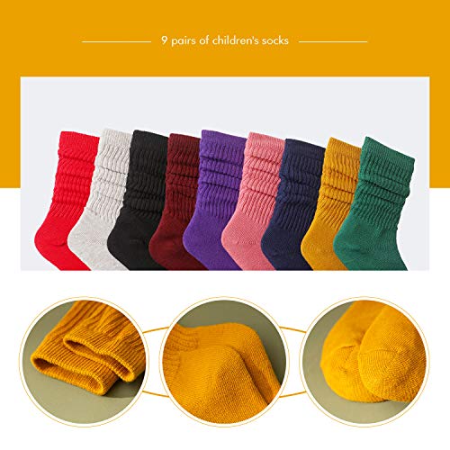 MINI PANDA Toddler Socks - Long Crew Socks for Girls 4-8 Years, 9 Pairs4