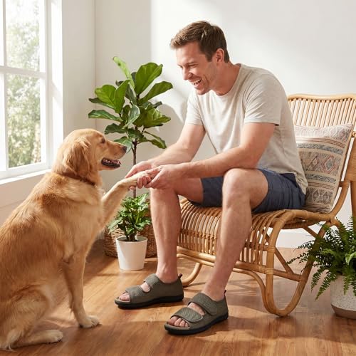 Image of WALKFUN Men's Slippers with Arch Support, Adjustable Open Toe Shoes for Men, Diabetic Sandals with Memory Foam for Plantar Fasciitis
