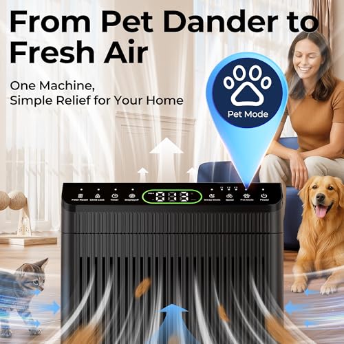 Image of Air Purifiers for Home Large Room, Air Purifier up to 2200sq.ft, PM2.5 Air Quality Display, Sleep Mode with Fragrance for Smoke Dust Odors, ET066, Black, 1Pack+3Modes