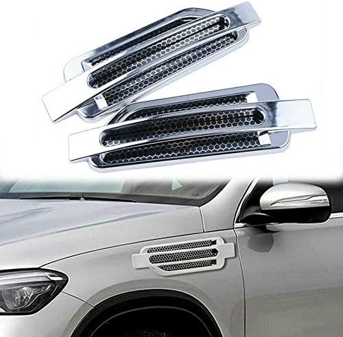 MACHSWON Car Side Airflow Grille, 2X Chrome Car Auto Bonnet Air Intake Flow Side Fender Vent Hood Scoop Cover (Silver + Black)