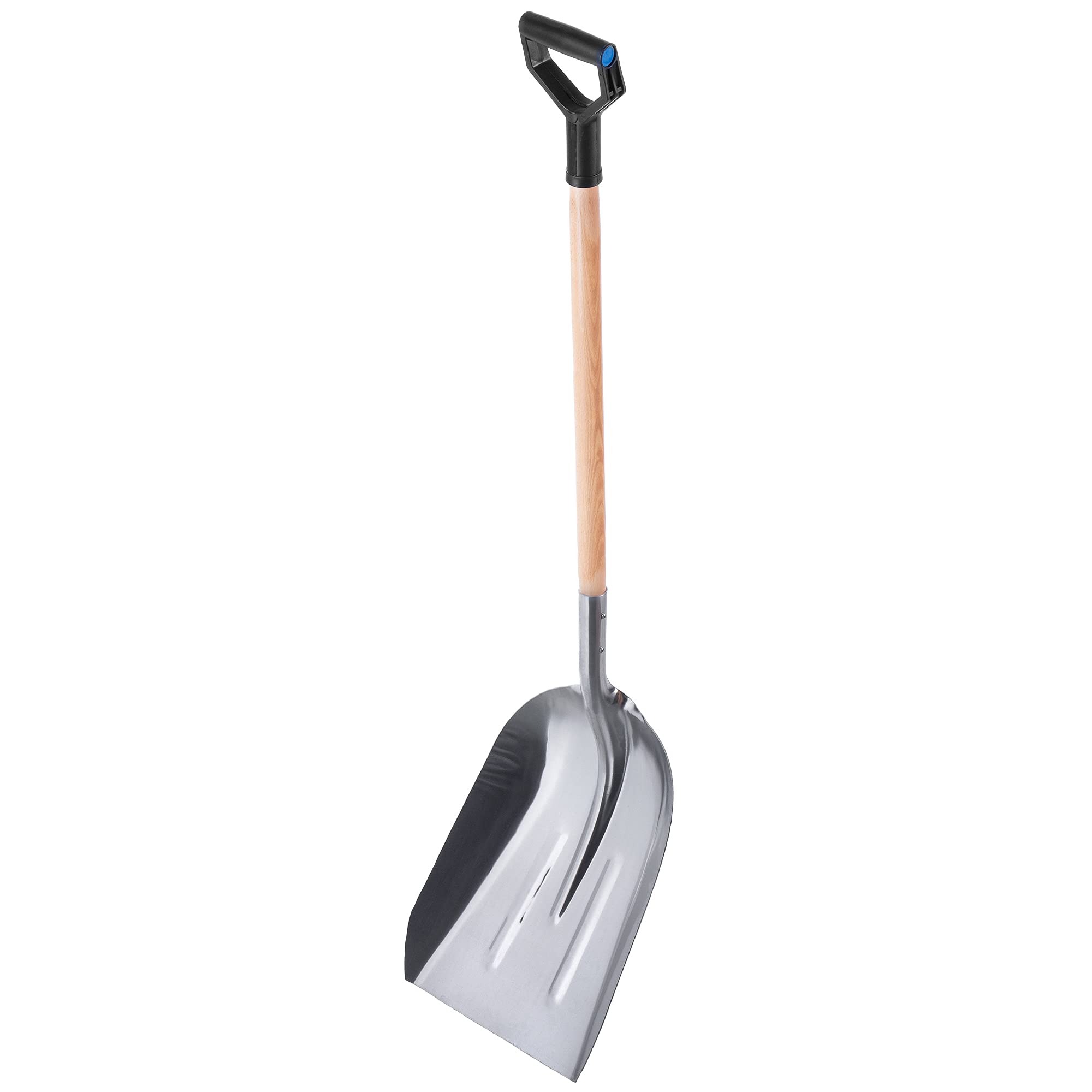 KADAX Schaufel, Sandschaufel mit langem Stiel aus Holz, Spaten mit D-Griff, Schneeschaufel, Gartenspaten mit abgerundeten Rändern, Erdschaufel (Aluminium)