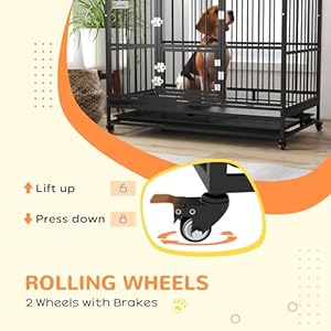 Pawhut 48 heavy duty dog crate strong steel large dog crate with 4 lockable wheels double doors openable top and removable tray for extra large and large dogs black   cucciolini doodles