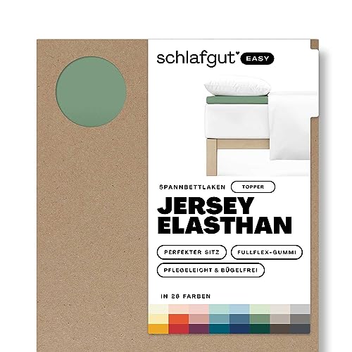 Schlafgut Easy Jersey Elasthan Topper Spannbettlaken 90x190 bis 100x220 Green Mid, Spannbetttuch aus superweicher Baumwolle mit Elasthan
