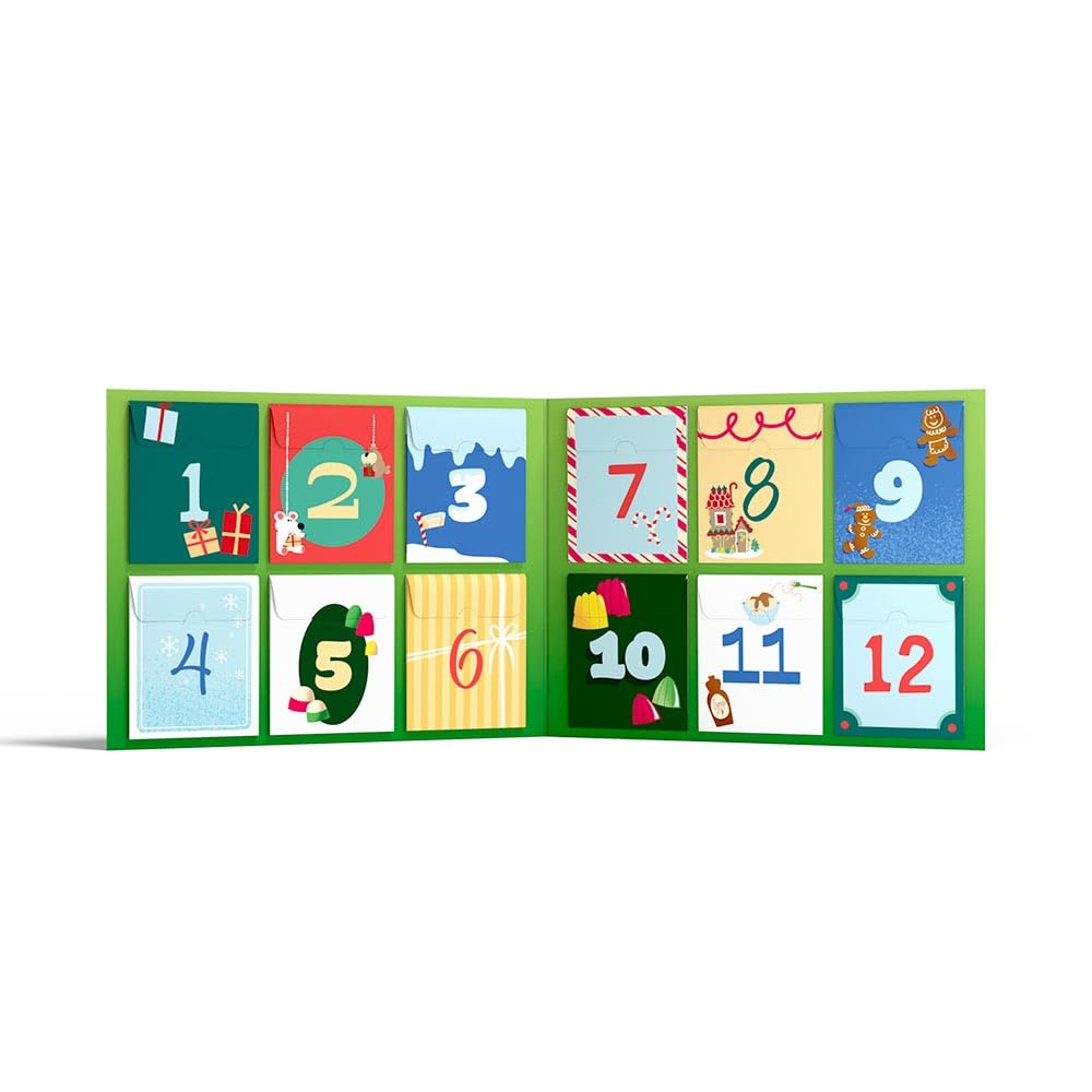 Lovepop Calendario de Adviento emergente de Navidad para niños, tarjetas de felicitación 3D para hijo, hija, sobrina, sobrino, elfo 12 días de alegría navideña, 12 bolsas y 12 personajes y accesorios