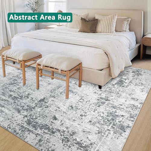 Capslpad Grey Abstract Area Rug 160x230cm Modern Short Pile Soft Faux Wool Living Room Rug Washable Indoor Rug Non Slip Minimalist Floor Mat Rugs for Living Room Bedroom Office Area Kitchen Decor - Image 3