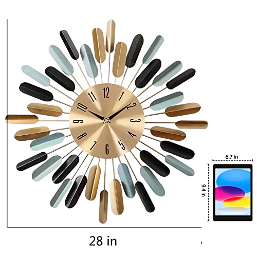 Hwanh Mid Century Large Wall Clocks Metal Decorative 28 Inch Sunburst Modern Silent Clock Big Clock For Living Roombedroom Dining Room #TOP1