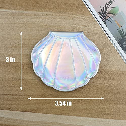 Auear, 4 Pack Glitter Shell Mirror Double-Sided Magnification Makeup Mirrors Mini Portable Foldable Handheld Compact Mirror For Purse Handbag Pocket Women Girls 4 Colors #TOP1