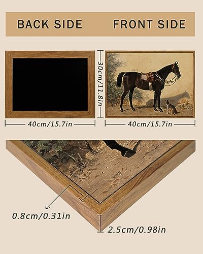 Image of ARPEOTCY Framed Canvas Horse Wall Art, Classical Horse and Dog Art Print for Home Decor, Rustic Farmhouse Country Shelf Wall Decor for Living Room, Bedroom Office, Aesthetic, 12x16 inch