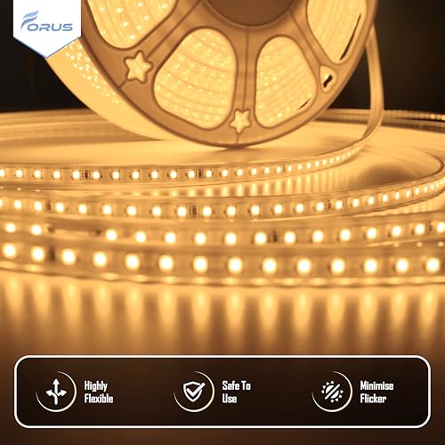 Image of Forus LED Rope Light 35 Meter 6 Month Warranty, Outdoor Waterproof Decorative Cove Lights for Ceiling, Balcony, Home Decor, Interior Decoration, Flexible Profile Light for Diwali, Christmas-Yellow