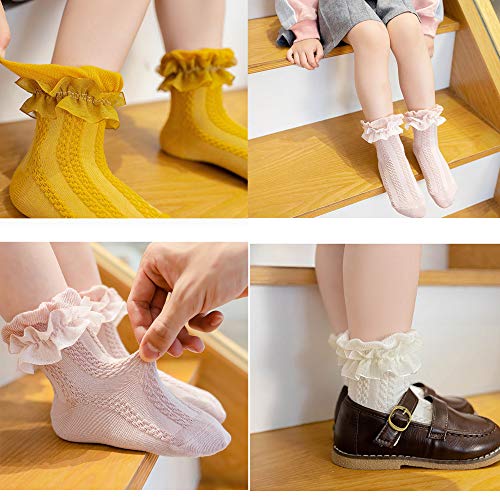5 pairs Baby Girls Ruffle Socks, Kids Toddler Frilly Lace Ruffle Dress Cotton Socks4