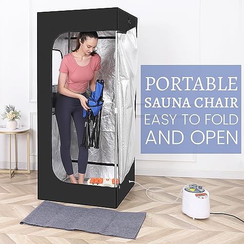 Full Body Personal Home Sauna Box, Portable Steam Saunas Tent, 1100W & 3L Sauna Steamer, Remote Control, Foldable Chair(Black) - Image 4