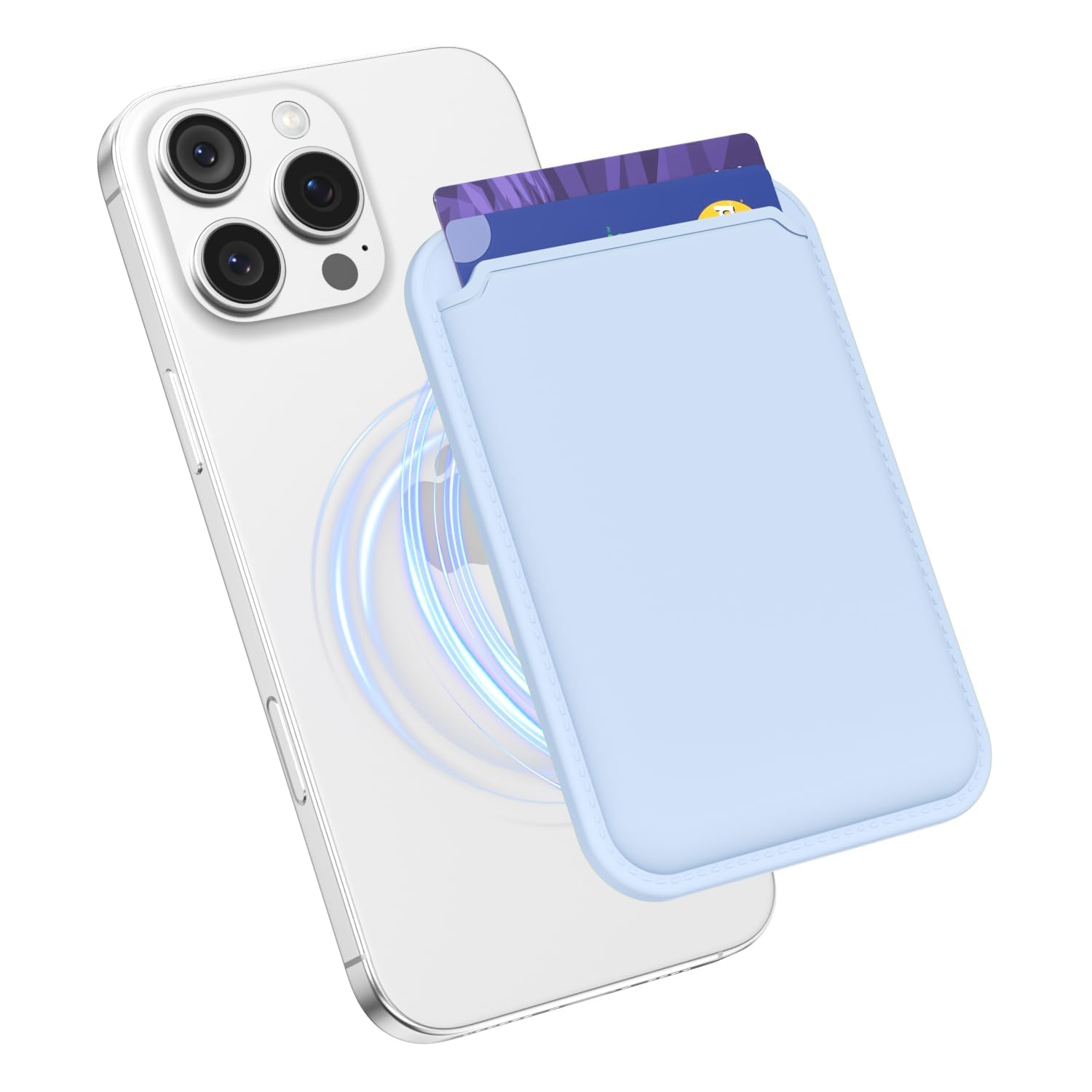 oakxco Magnetic Phone Wallet Stick On, Secure Phone Card Holder Silicone Compatible with Magsafe, Adhesive Pocket Sleeve ID Credit Card, Slim Thin Card Case, Compatible with iPhone Samsung, Light Blue-picture-21