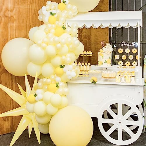 Image of PartyWoo Light Yellow Star Foil Balloons 6pcs Different Sizes Pack of 27 22 Inch Explosion Spike Mylar Balloons for Graduation Wedding Anniversary Bachelorette Engagement Birthday Party Decorations