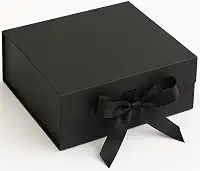Caixa De Presente Premium Rígida Com Trava Magnética e Laço de Cetim (Preta, 20x18x8cm)