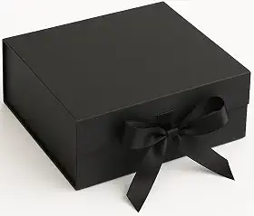 Caixa De Presente Premium Rígida Com Trava Magnética e Laço de Cetim (Preta, 20x18x8cm)