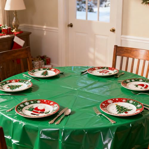 Image of CIEOVO 12 Pcs Christmas Round Disposable Table Cover 84 inch Assorted Color Tablecloth Red Green Gold Waterproof Table Cloth for Xmas Party Supplies Christmas Wedding Outdoor Decorations
