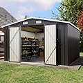 Aoxun 10x12 FT Outdoor Storage Shed - Metal Garden Tool Shed with Lockable Doors & Slooping Roof, Waterproof Outside Storage Shed Ideal for Tools, Garden Equipment & Bikes, Patio Placement(Black)