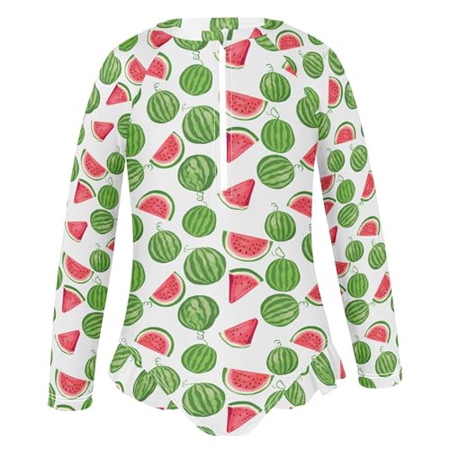 Watermelon Fruit Girls Long Sleeve Rashguard Swimsuit UV Protection One-Piece Swimwear Bathing Suit B04048172
