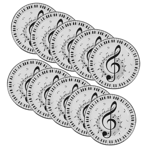Beaupretty 10個 音符デザイン使い捨てプラスチックプレート パーティー用品 食品提供用ケーキ皿 音楽テーマ装飾対応家用イベント用