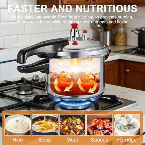 Image of DOITOOL Aluminum Pressure Cooker, 2 Liters /2.11 Quarts Small Pressure Cooker with Safety Valves, Fast Cooking and Even Heat Distribution