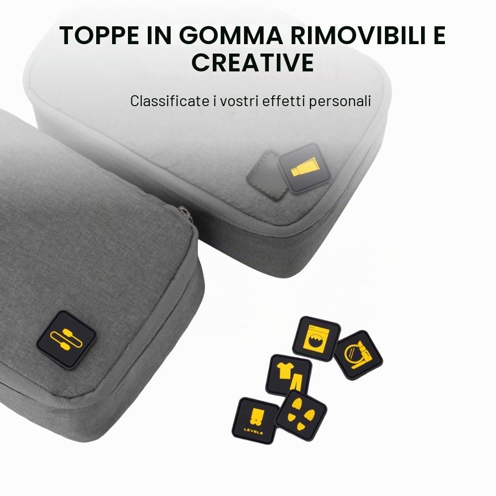 LEVEL8 Set di 4 Organizer Valigie Viaggio, Cubi Organizzatori di Imballaggio, Essential, Impermeabili Accessori per i Vestiti, Cosmetici, Scarpe, Intimo (Grigio)