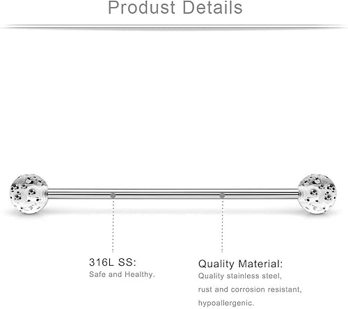 Miniatura 2 de Ruifan aretes x 4 unidades para piercing de cuerpo, tamaño calibre 14, 1 12 pulgada de largo (35mm, 38 mm, 40mm)