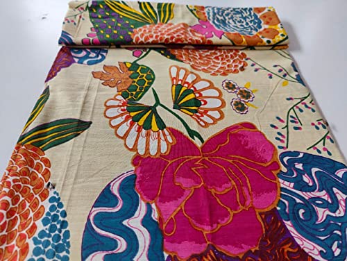 Image of Floral Printed Cotton Fabric Cloth Hand Block Print Fabric Women Material Running Jaipuri Hand Block Printed Women Dress Material Kurtis Natural 44 inch Inches Width 2.5 Meter (Pattern 36)