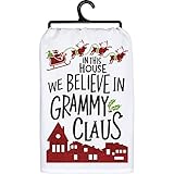 Primitives by Kathy 109652 We Believe in Grammy Claus Dish Towel, 28-inch Square, Cotton