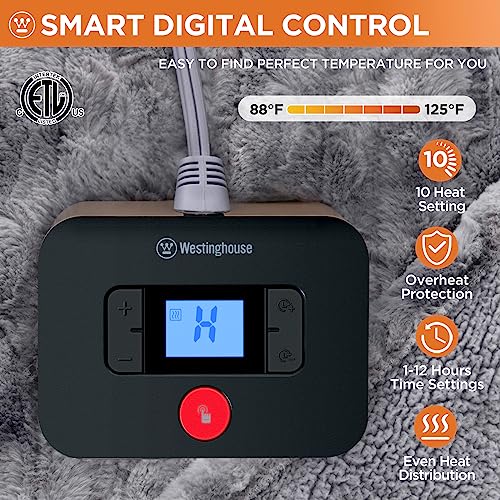 Image of Westinghouse Electric Blanket Queen, Faux Fur Heated Blanket with 10 Heating Levels & 1-12 Hours Auto Off, Soft Cozy Sherpa Heated Blanket Washable Blanket (84 inch x 90 inch Queen Size, Grey)