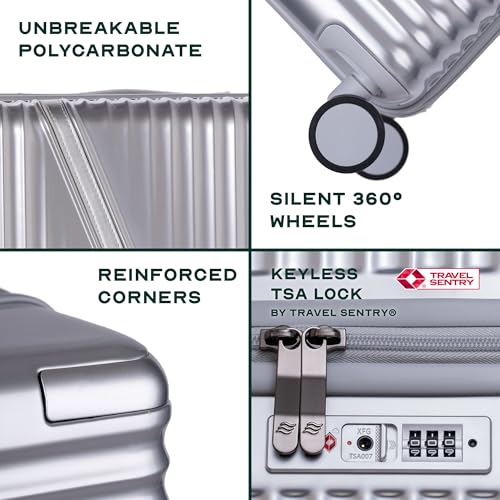 Image of Assembly 24-Inch Trolley Bag Medium Size with 8 Wheels & TSA Lock, Polycarbonate Hard Shell Check in Luggage Trolley for Weekend & Business Travel Trips, Silver