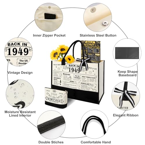 Image of 77th Birthday Gift for Women-Vintage 1949 Canvas Tote Bag,Makeup Bag,Poster