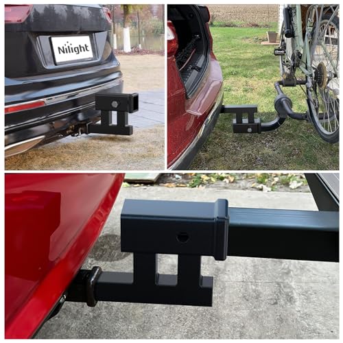Image of Nilight Trailer Hitch Extender Adapt 1-1 /4 Inch to 2 Inch Receiver, 4-1 /4 Inch Rise or Drop with Bolt Nut Clip 350 lbs TW Adjustable Extend 7.5 inch and 9.5 inch Length Matte Black Powder Coated