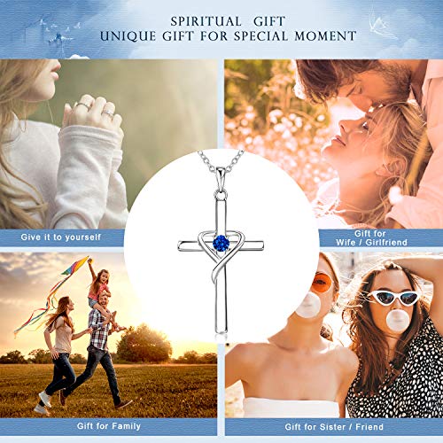 AmorAime 925 Sterling Silver Cross Necklace for Women Men 14K Gold Plated Birthstone Necklaces 5A CZ Rose Gold Necklace for Easter or Christmas2